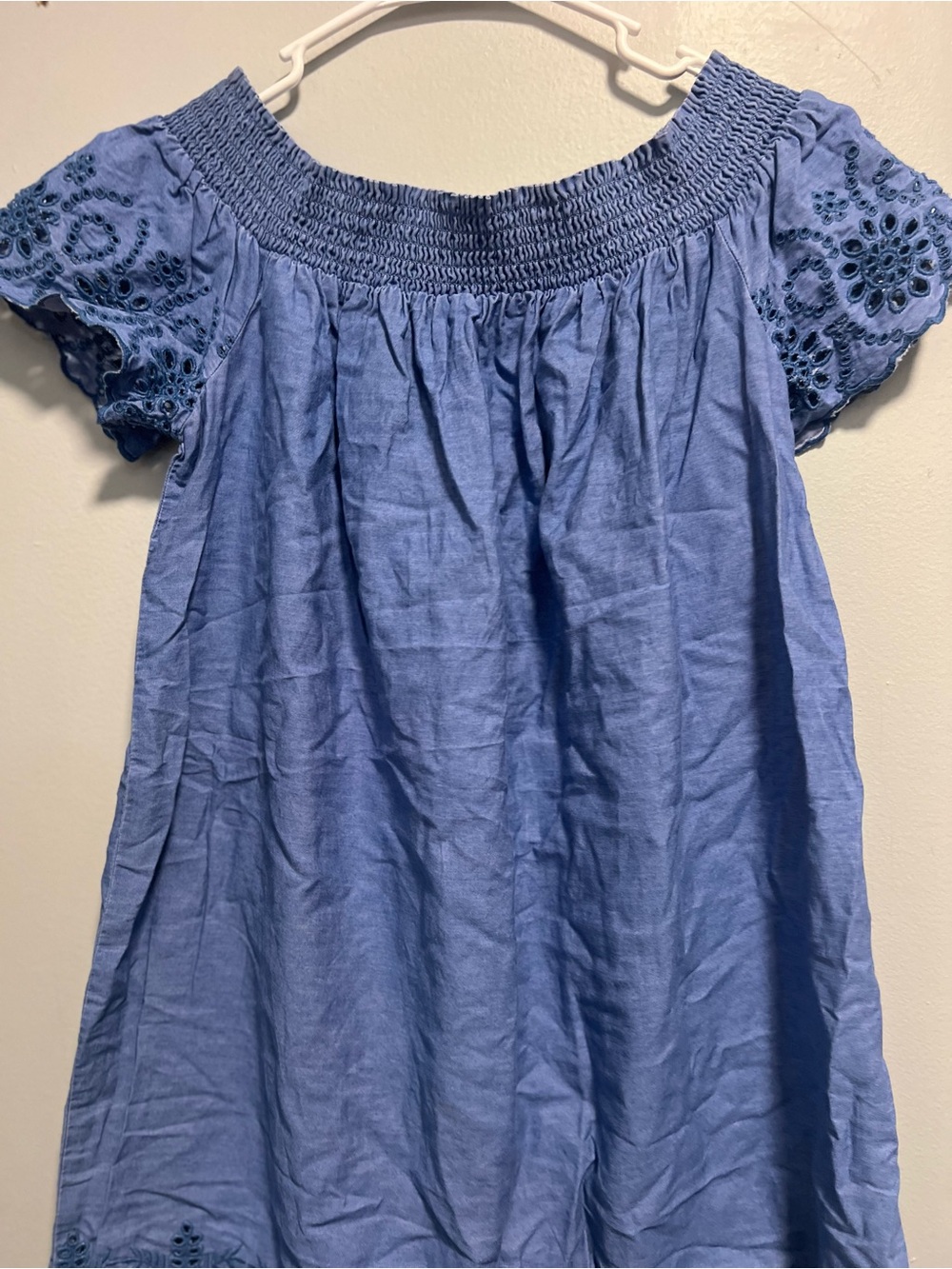 Old Navy Light Blue Off-Shoulder Eyelet Mini Dress size L - Picture 3 of 10